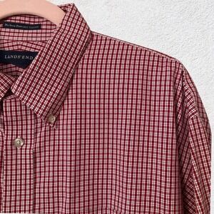 Lands End Button Down Pinpoint Oxford Men XL Red‎ Check Holiday Long Sleeve